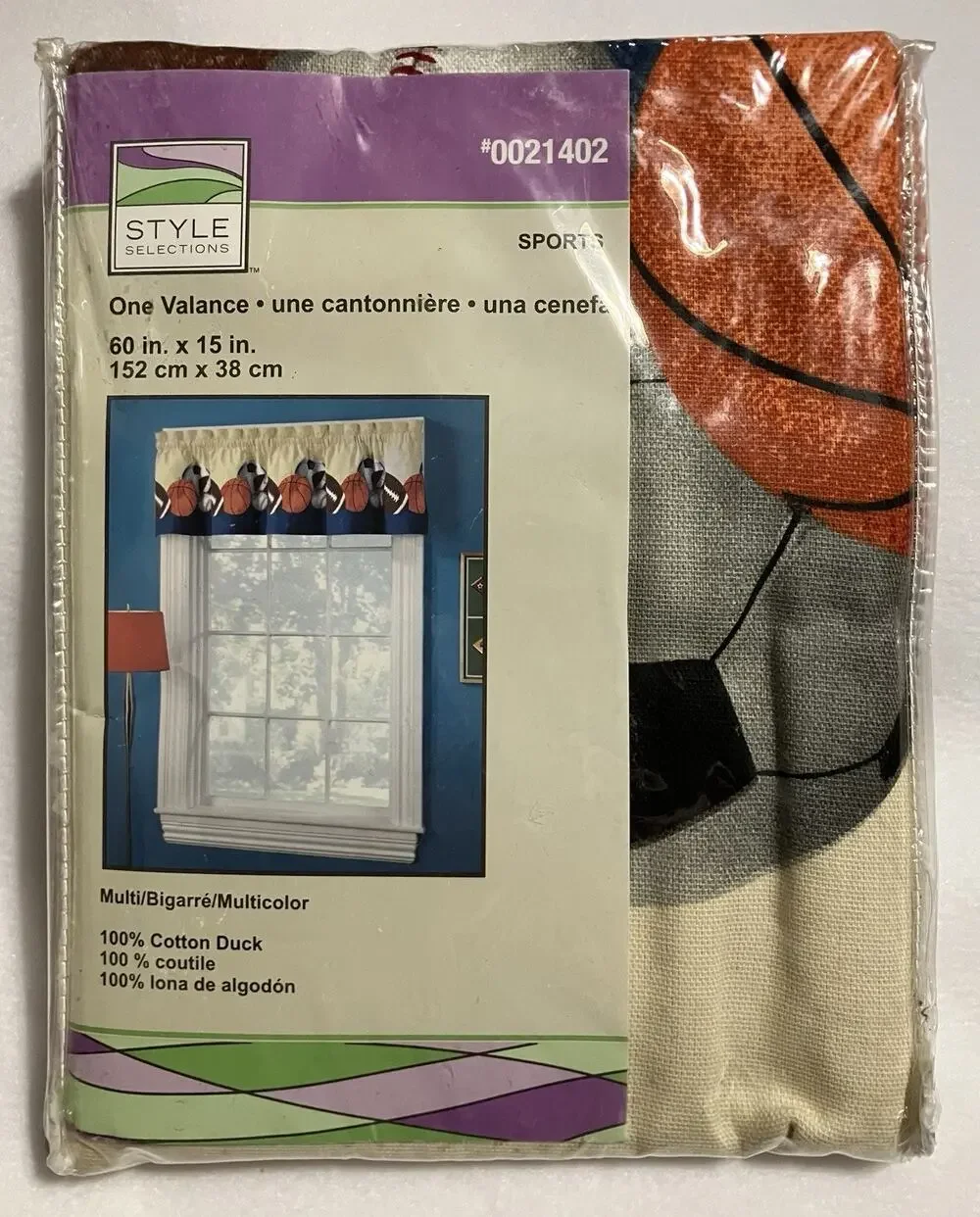 Style Selections Rod Pocket Sports Window Valance 0021402 Football Soccer 60X15